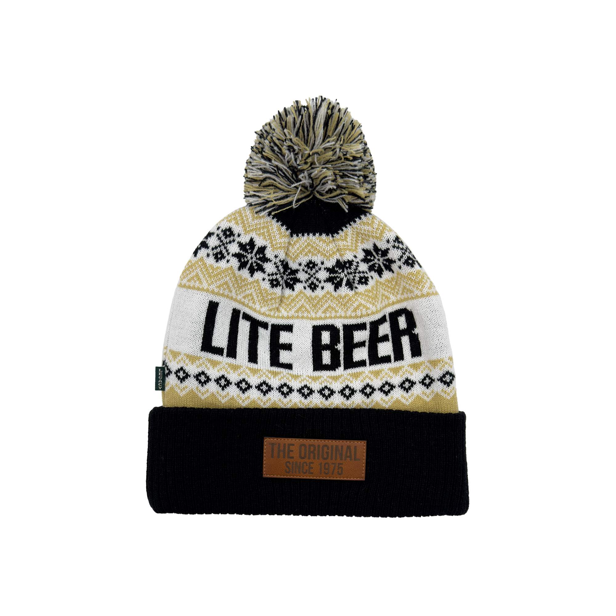 Lite Beer Leather Patch Pom Beanie