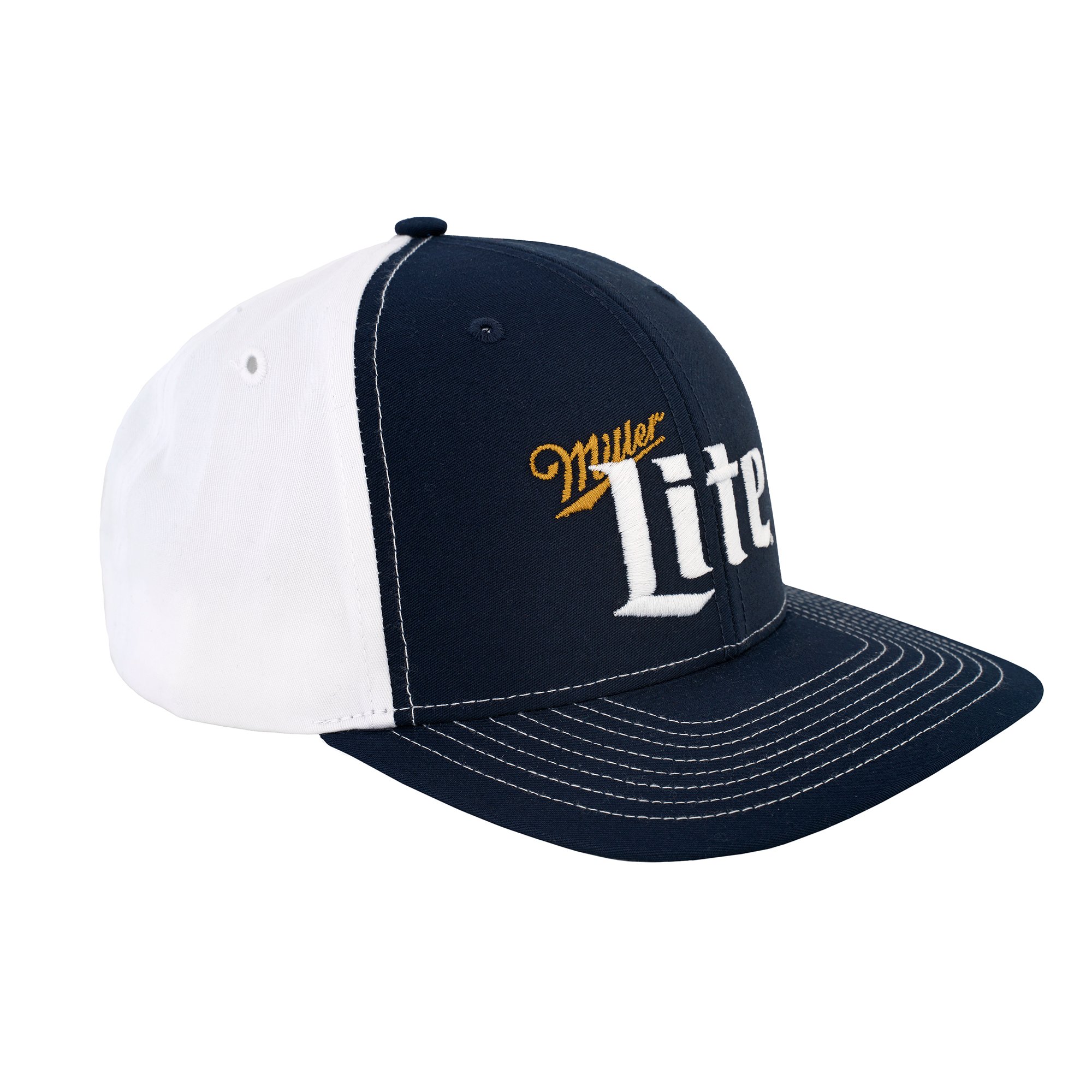 Miller Lite Logo White and Navy Ball Cap Side View